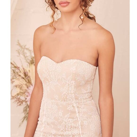 Lulus Beige and White Lace Strapless Maxi Dress - Picture 7 of 7